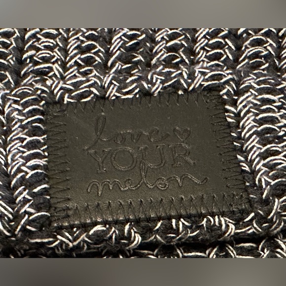 Black and white Love Your Melon cuffed beanie with black patch - Picture 6 of 6